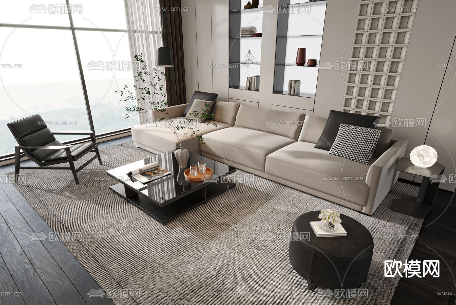 现代米色组合沙发3d模型下载_ID12125048_3dmax免费模型-欧模网