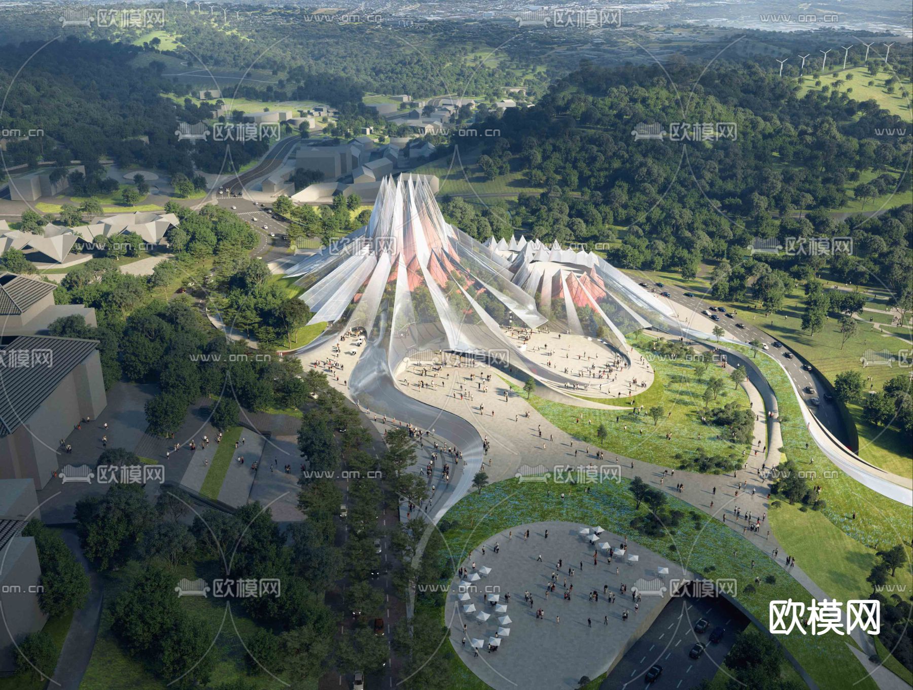 现代展示馆外观鸟瞰PSD下载