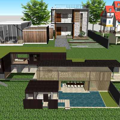  新中式旅游度假民宿客栈su模型 