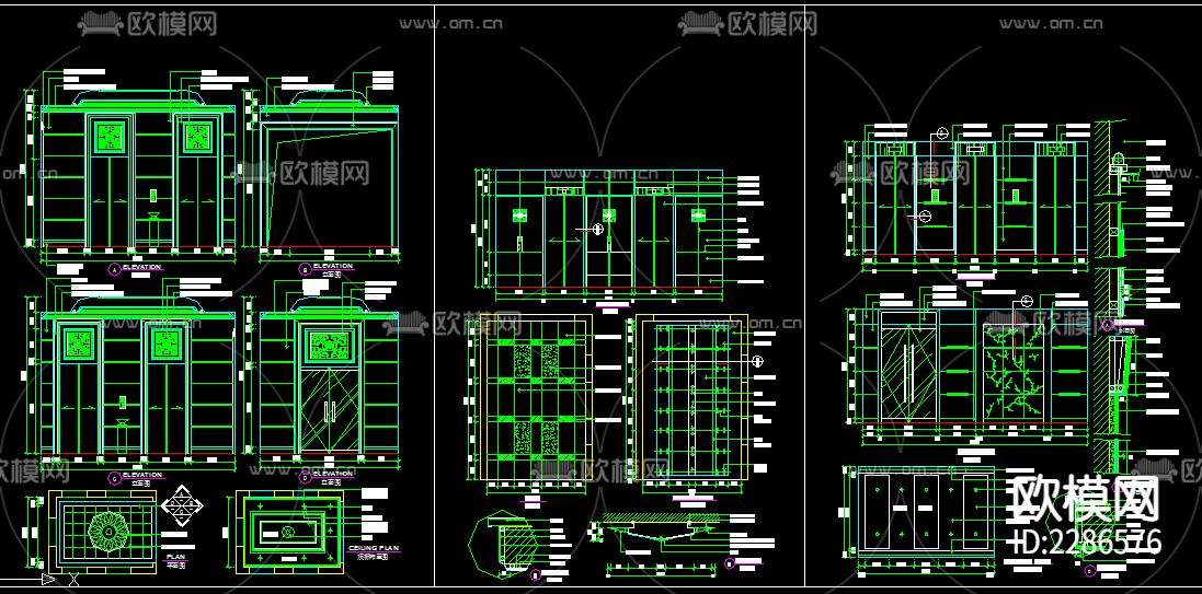电梯间立面图库cad施工图下载（渲染图5）