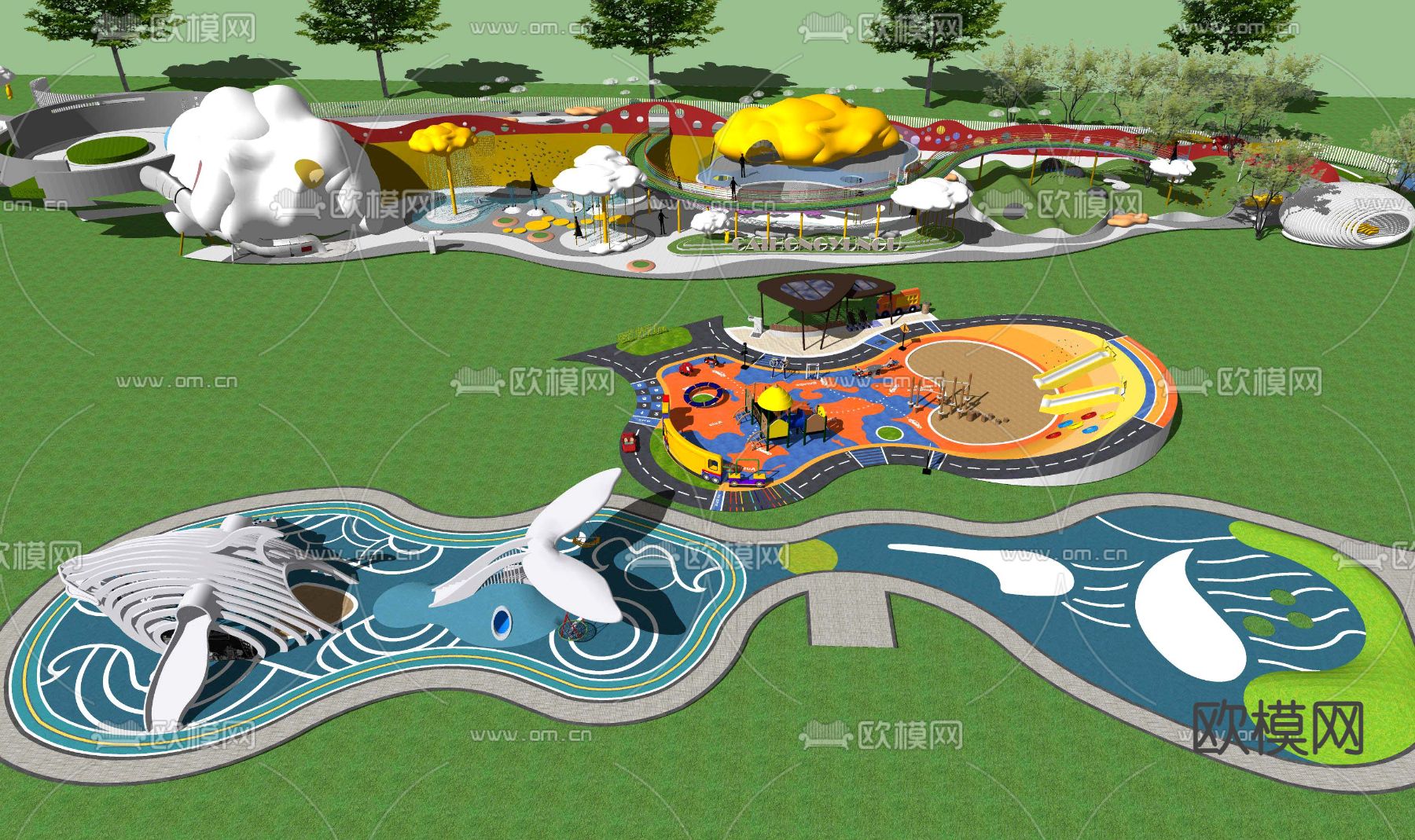 现代儿童乐园游乐场活动区su模型下载