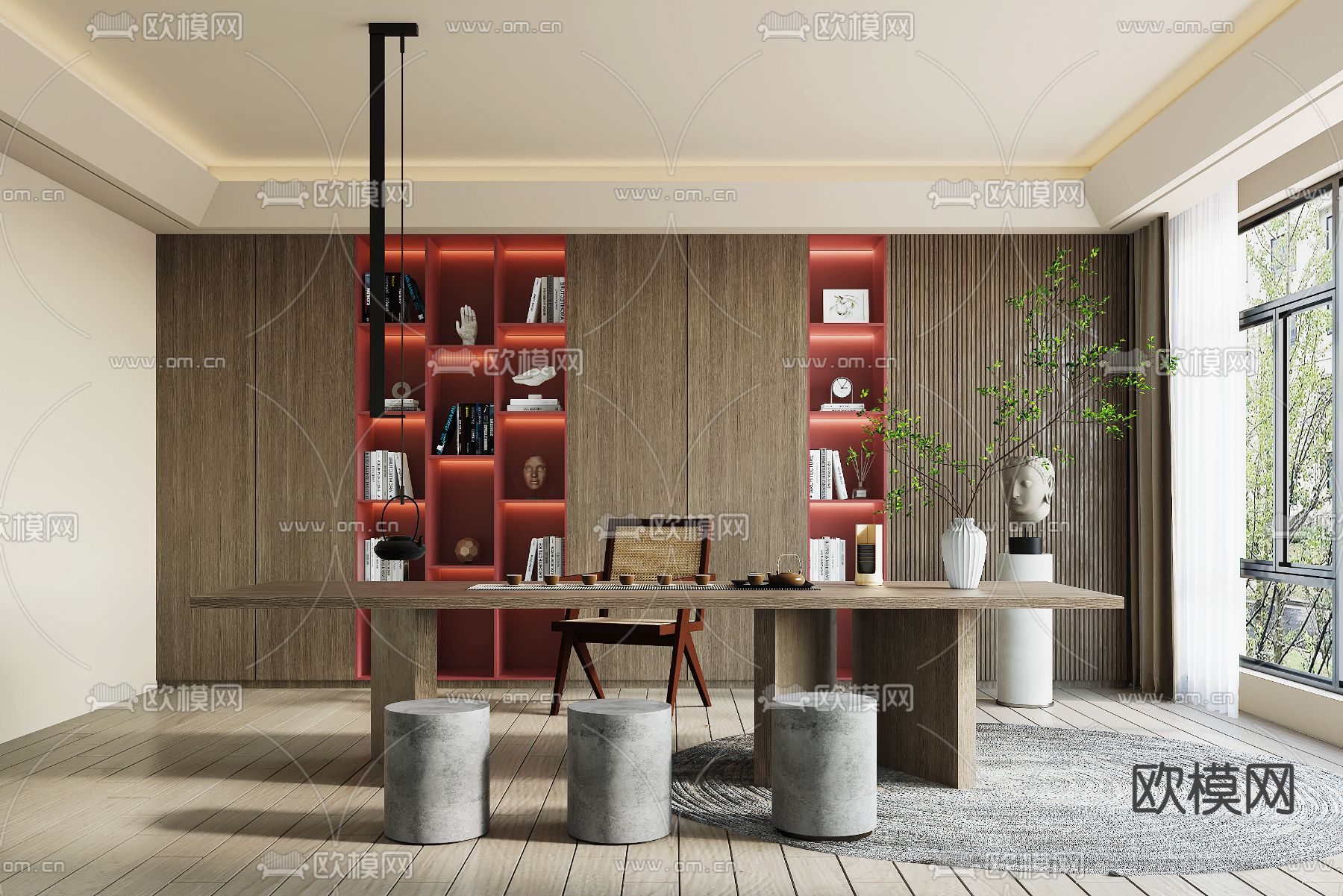 新中式茶室3d模型下载（渲染图1）