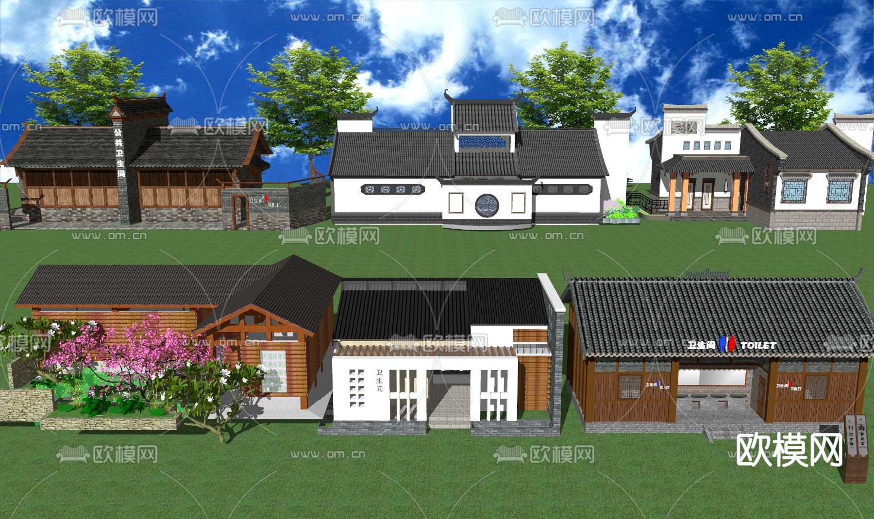 新中式公园公共厕所su模型
