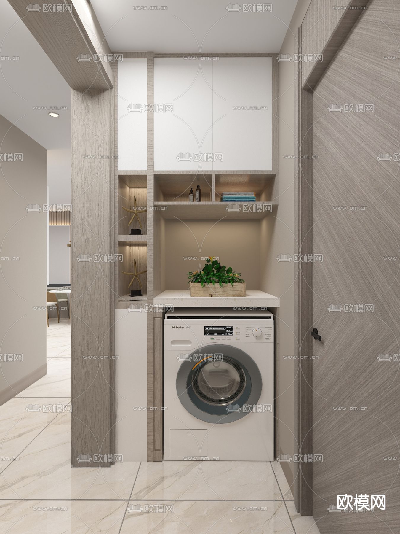 奶油风客厅餐厅免费3d模型下载（渲染图6）