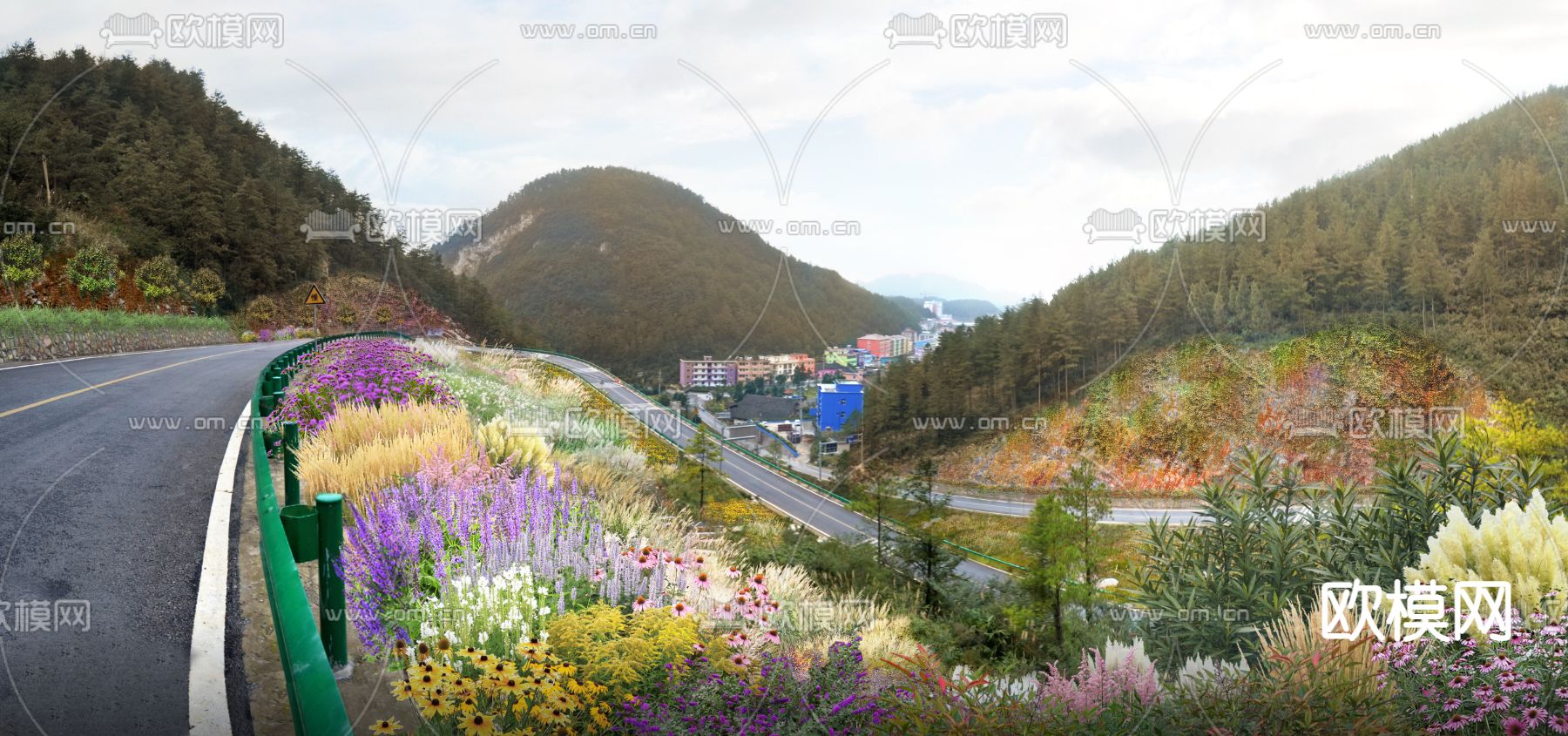 现代道路桥梁观赏草psd下载