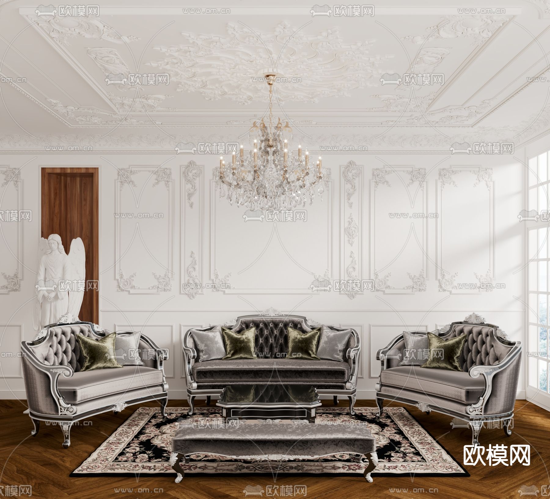 欧式轻奢客厅3d模型下载