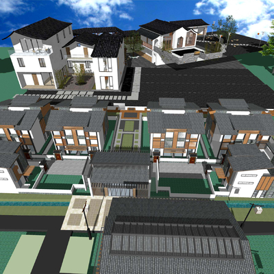  新中式旅游度假民宿客栈su模型 