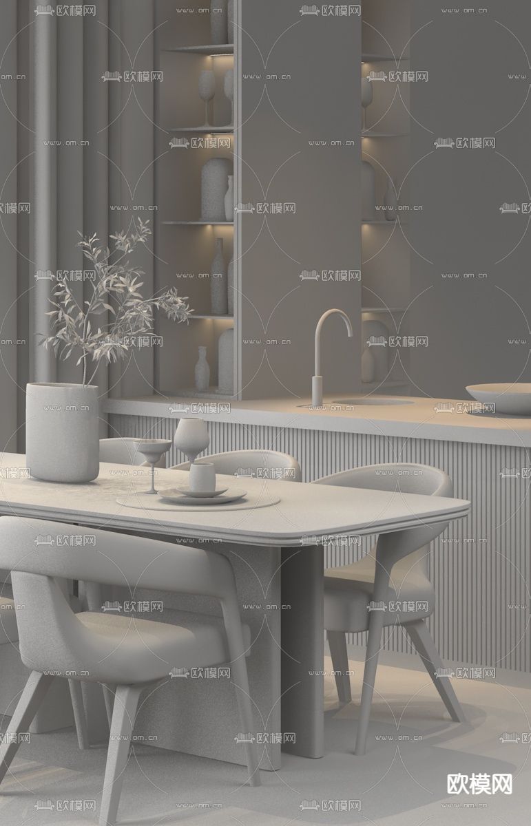 赫尔贝纳设计 现代轻奢餐厅3d模型下载（渲染图2）