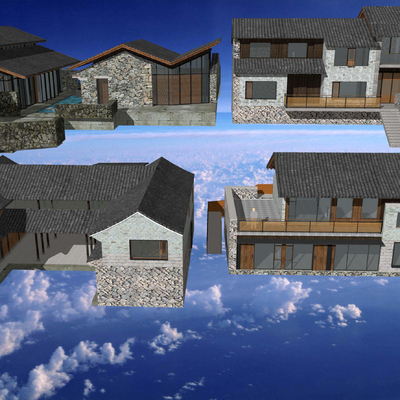  中式民宿酒店客栈外观su模型 