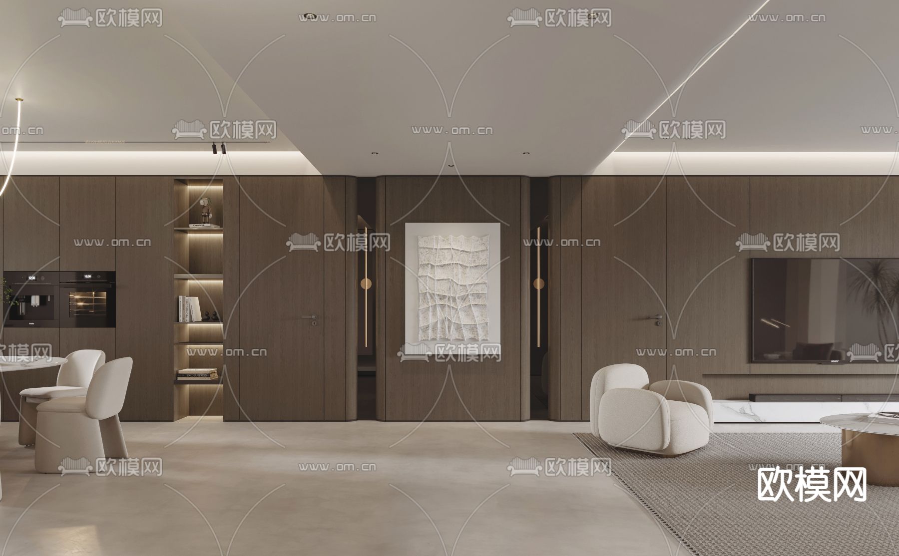 现代大平层客餐厅3d模型下载（渲染图7）