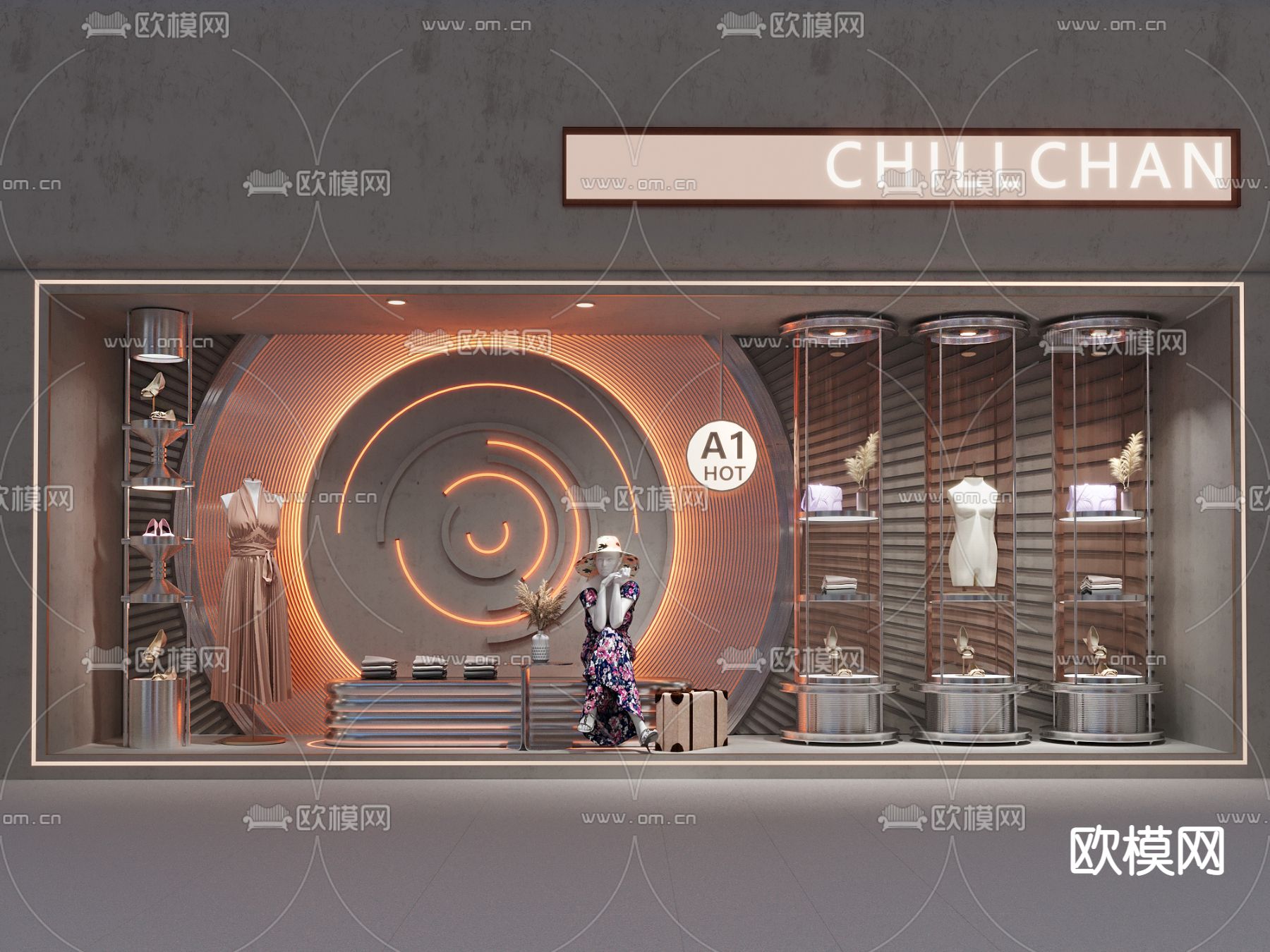 工业风女装 服装店 橱窗3d模型