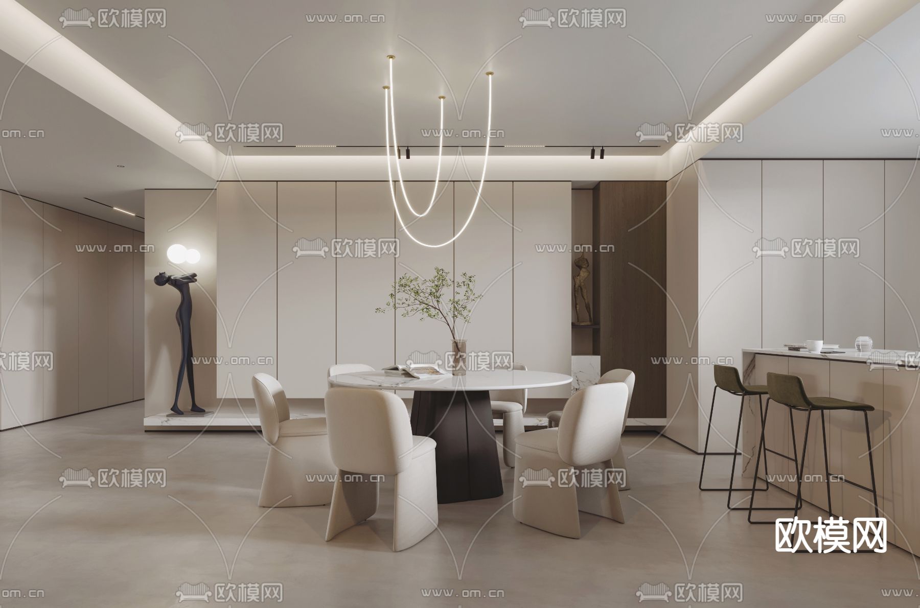 现代大平层客餐厅3d模型下载（渲染图9）