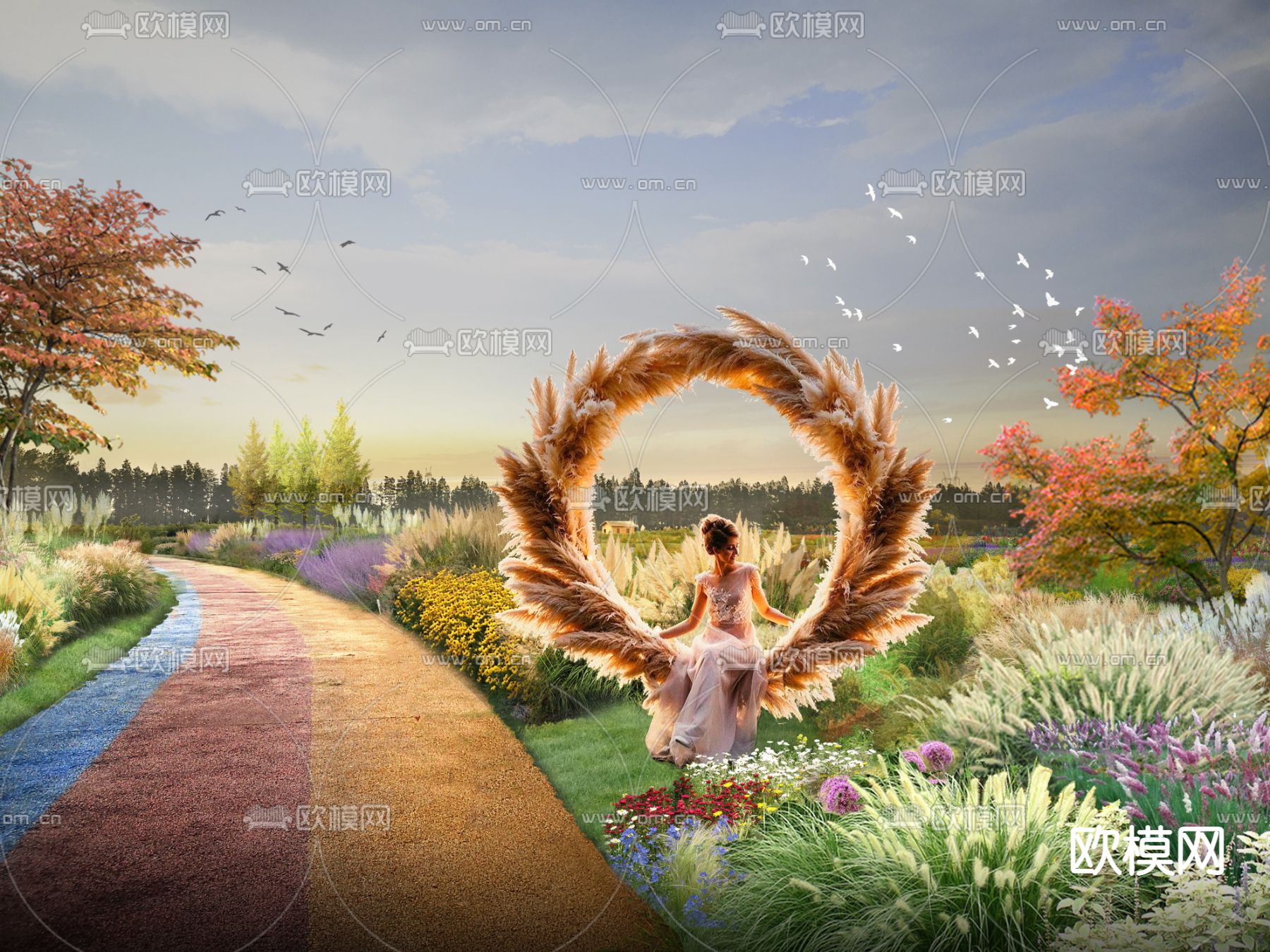 现代公园花卉观赏草psd下载