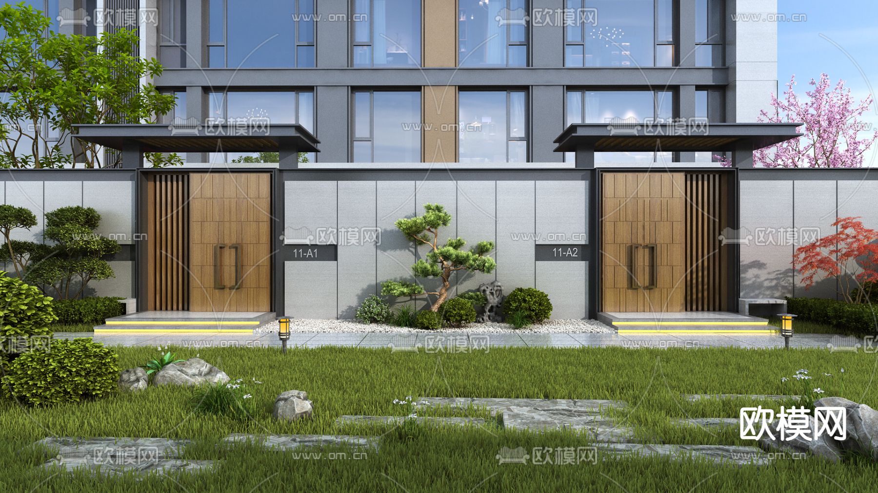 现代庭院入户门 景观3d模型下载_ID12122329_3dmax免费模型-欧模网