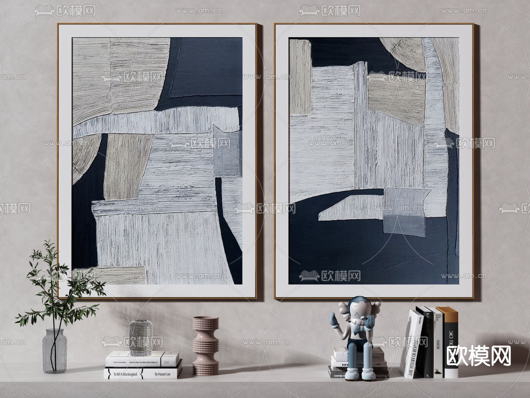 侘寂拼接装饰画3d模型下载
