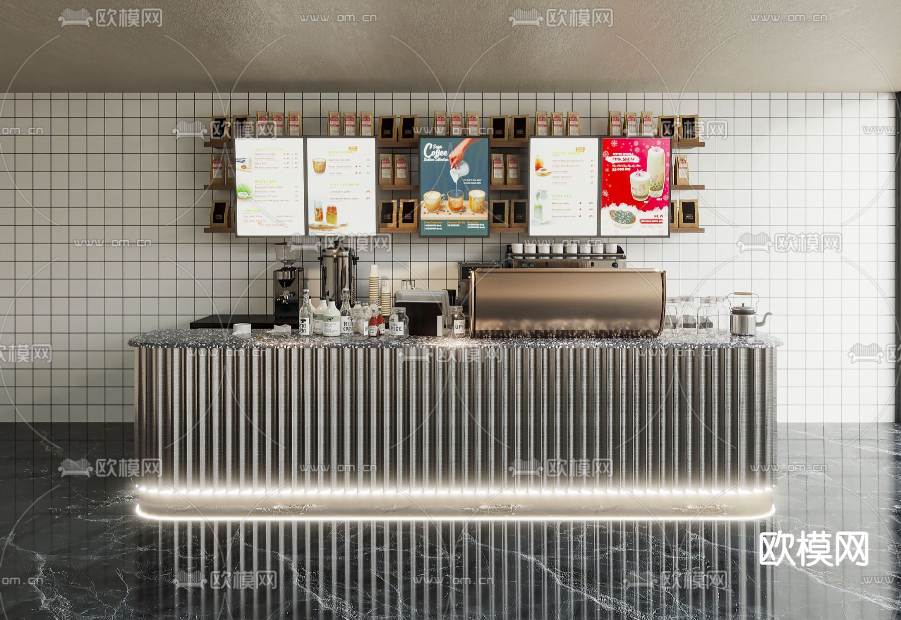 现代咖啡厅 吧台 操作台3d模型下载