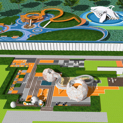  儿童乐园游乐场 户外拓展训练场地su模型 