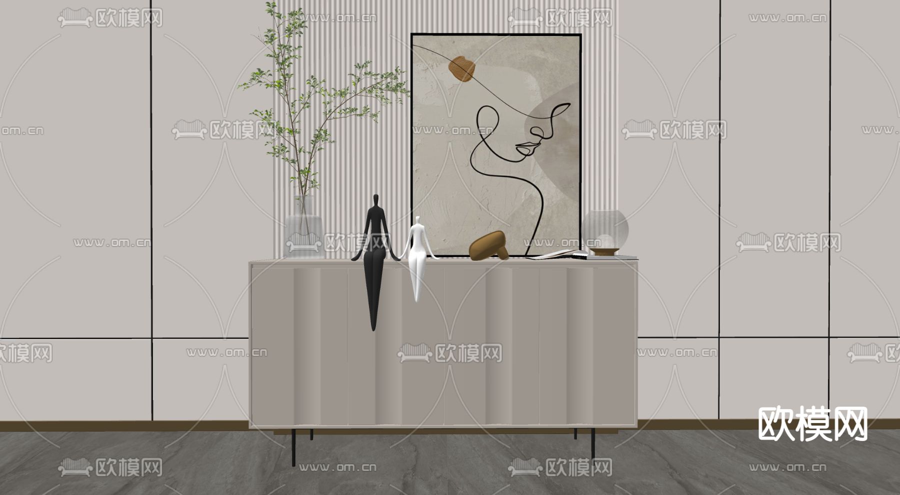 现代奶油风玄关柜su模型