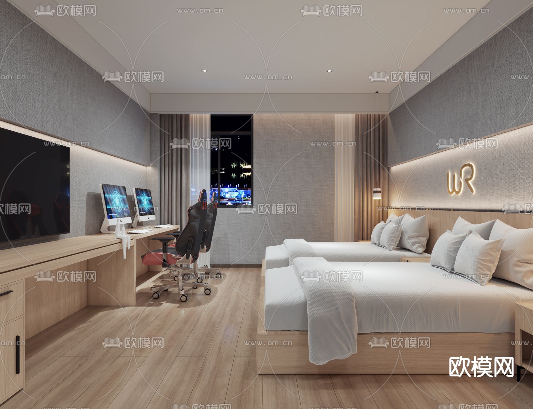 现代电竞酒店客房3d模型下载（渲染图2）