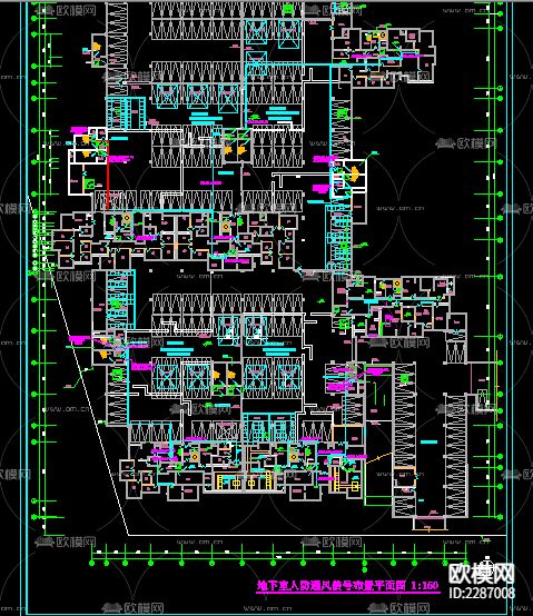 地下室人防工程CAD施工图下载（渲染图1）