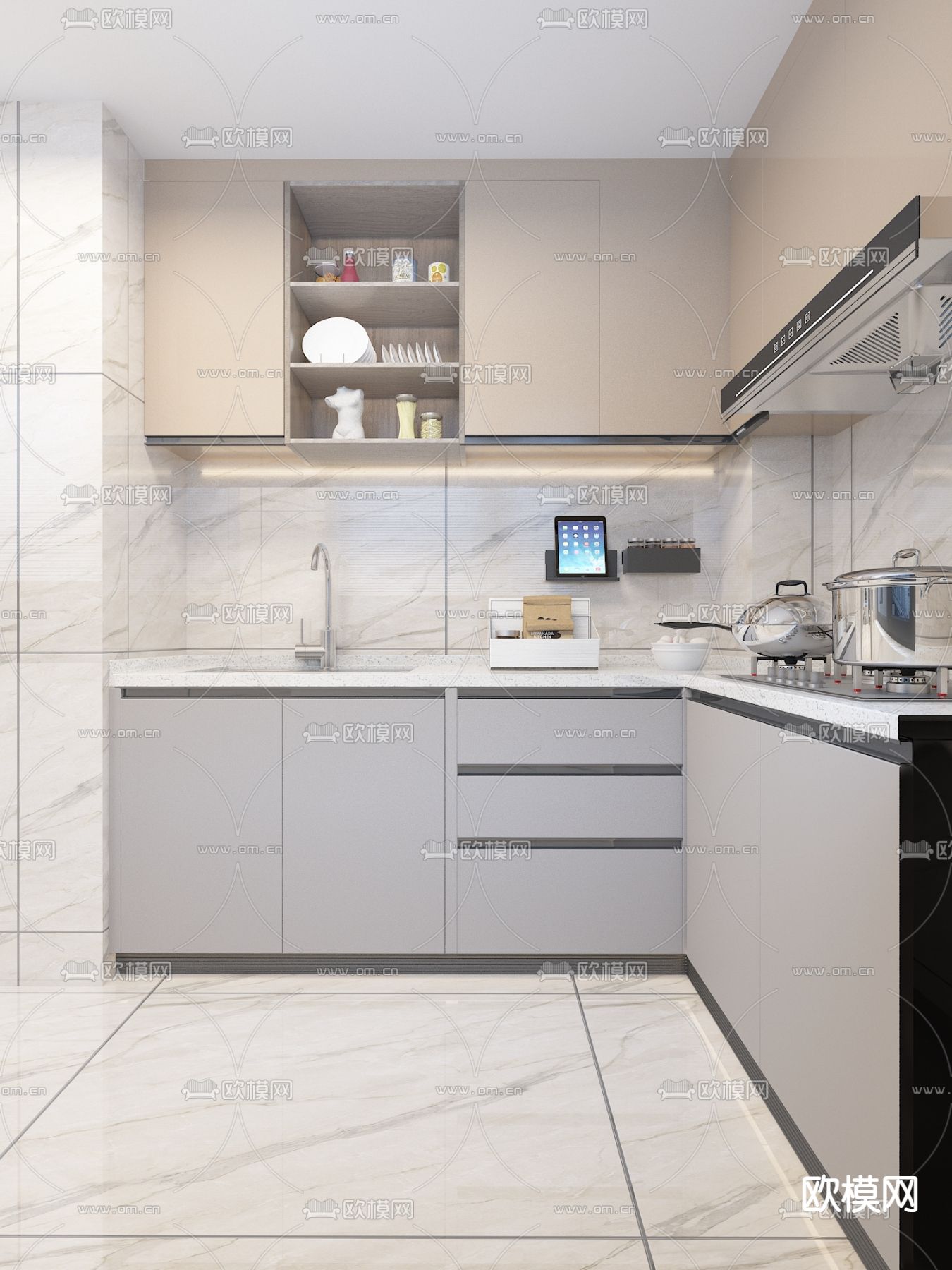 奶油风客厅餐厅免费3d模型下载（渲染图4）