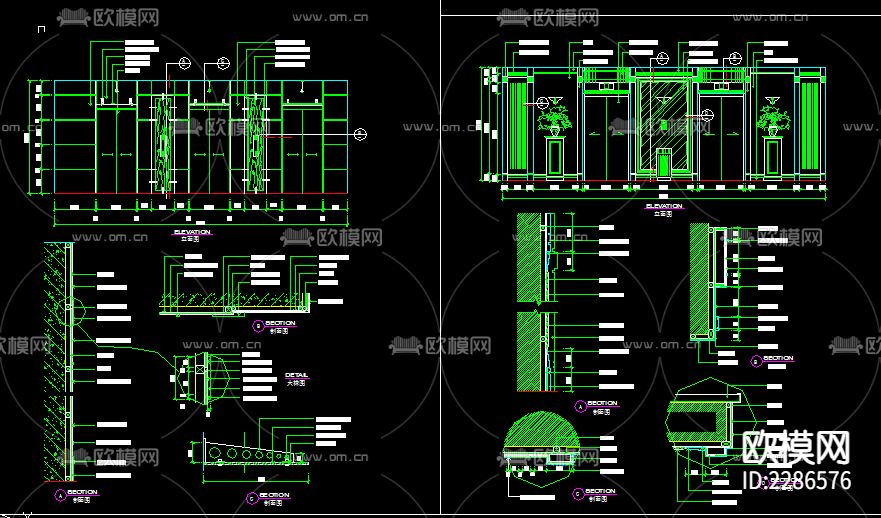 电梯间立面图库cad施工图下载（渲染图8）