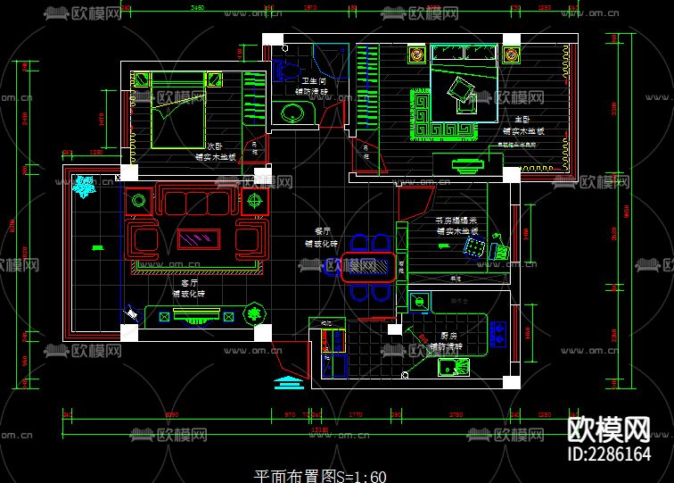 住宅整装cad施工图下载（渲染图2）