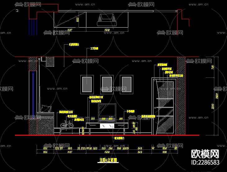 三室二厅两卫cad施工图下载（渲染图7）