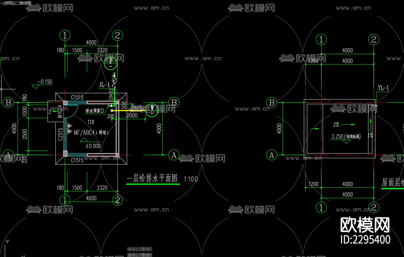 某地门卫和垃圾站给排水系统设计CAD施工图下载（渲染图3）
