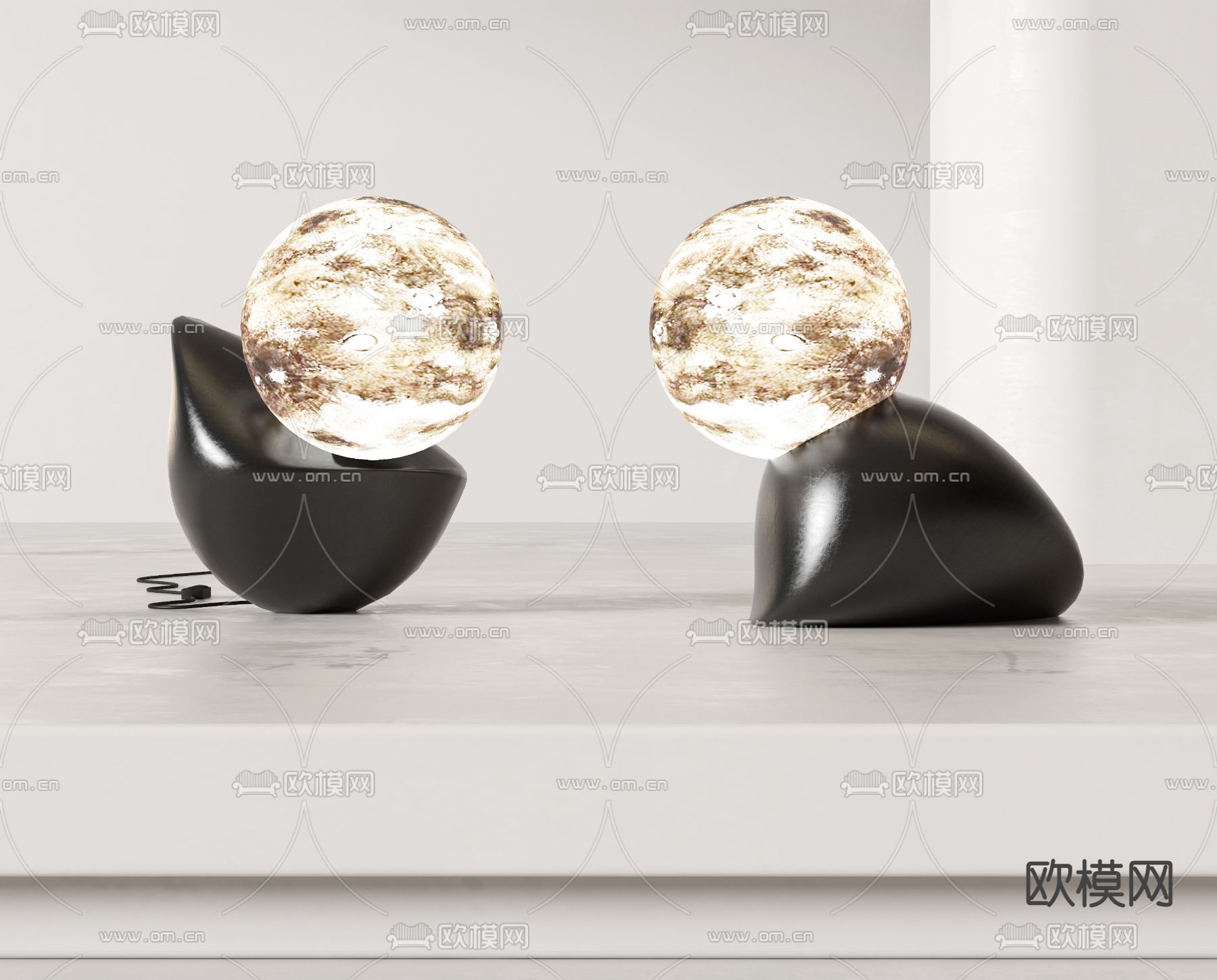 现代月球装饰台灯3d模型下载