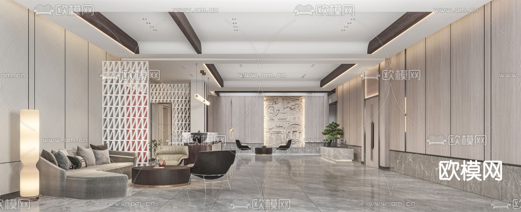 现代酒店大堂3d模型下载_ID12125486_3dmax免费模型-欧模网