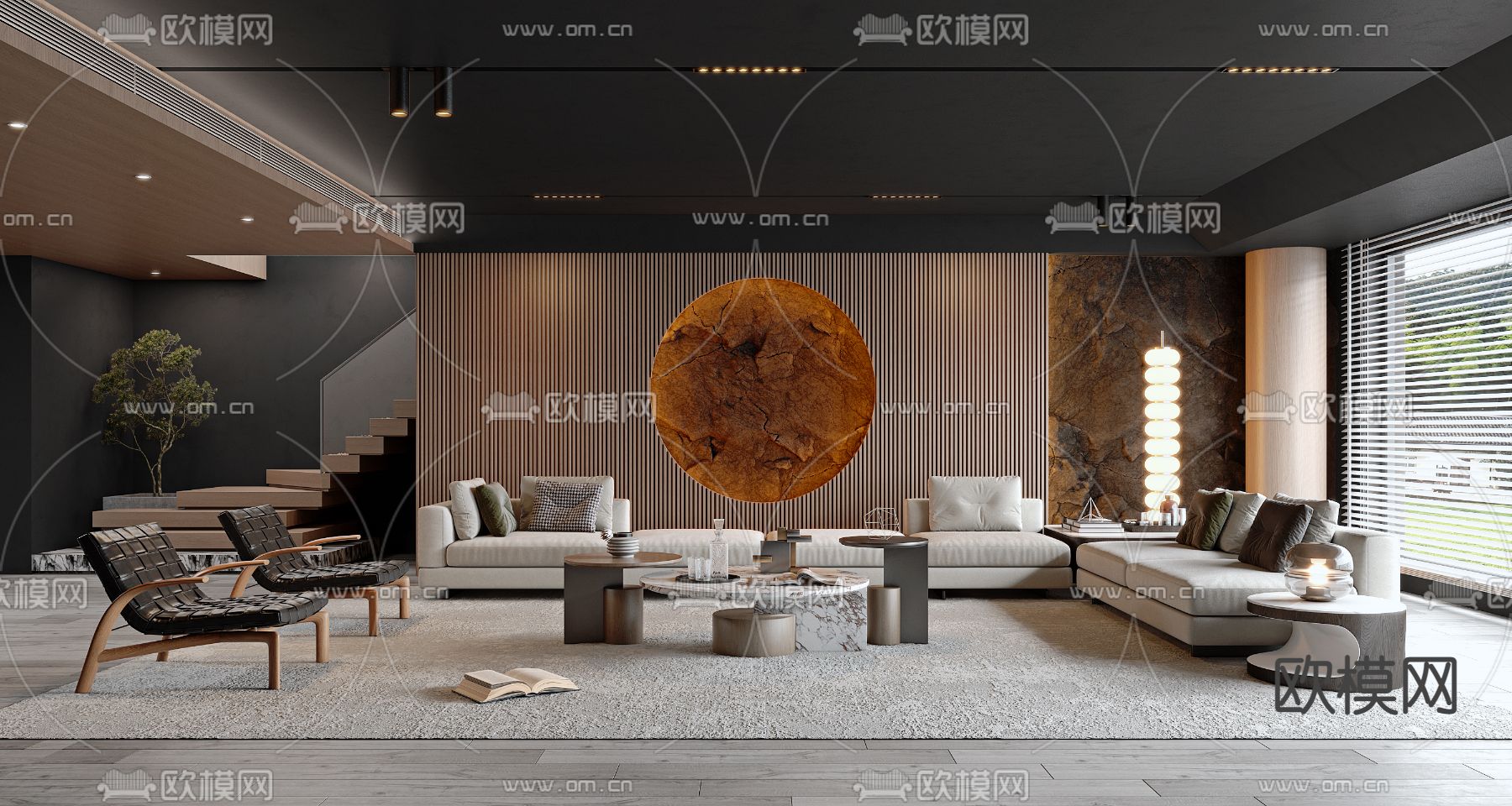 现代暗黑风客厅3d模型