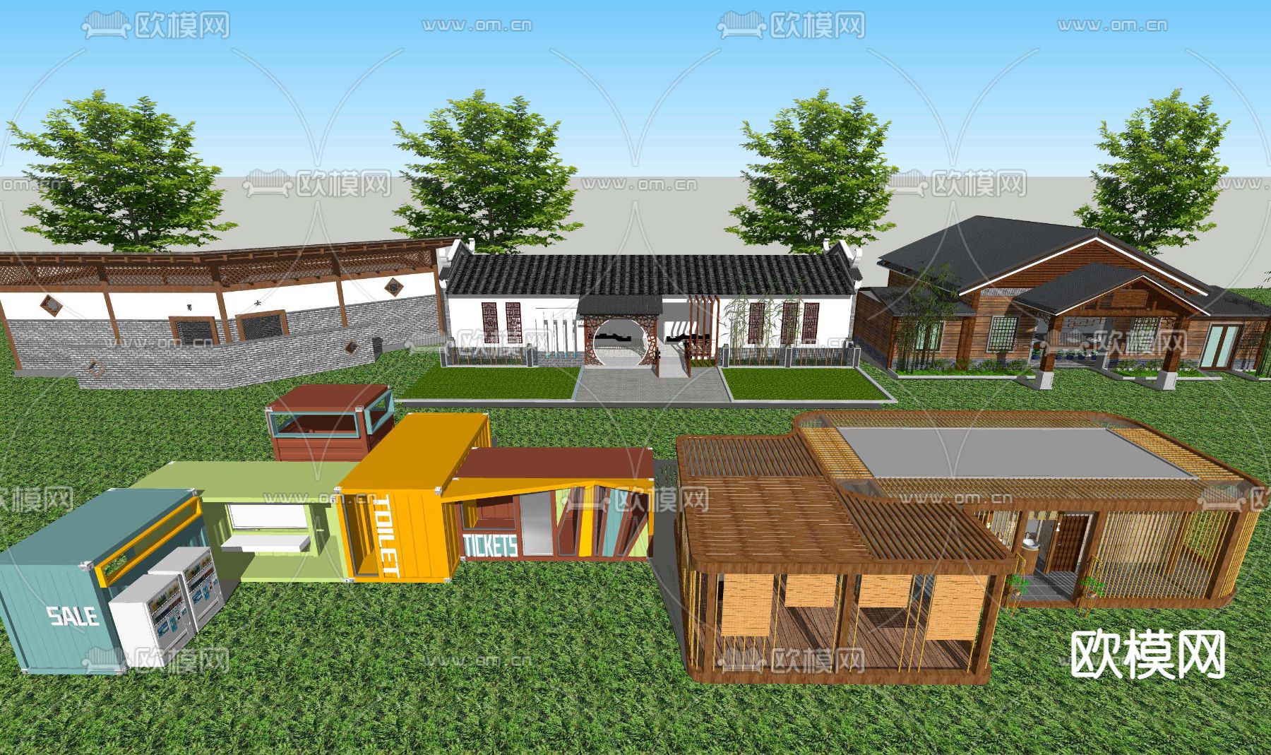 新中式乡村公园公共厕所su模型