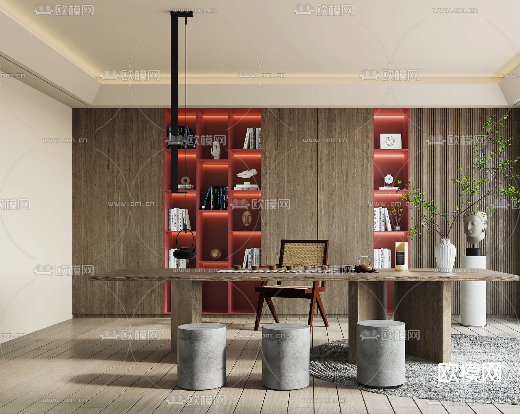 新中式茶室3d模型下载（渲染图3）