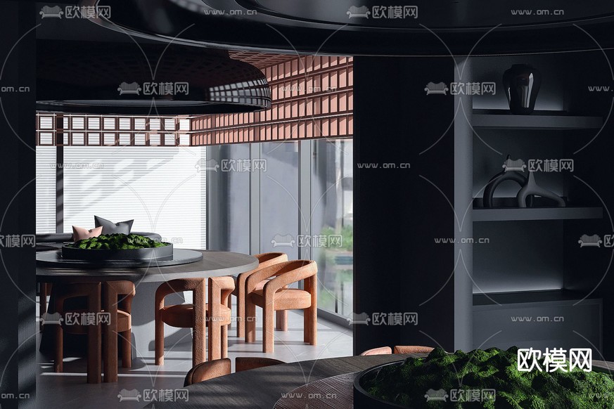 森境设计 侘寂餐厅包房3d模型下载(渲染图1)