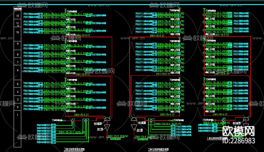 某小高层商住楼电气CAD施工图下载（渲染图4）