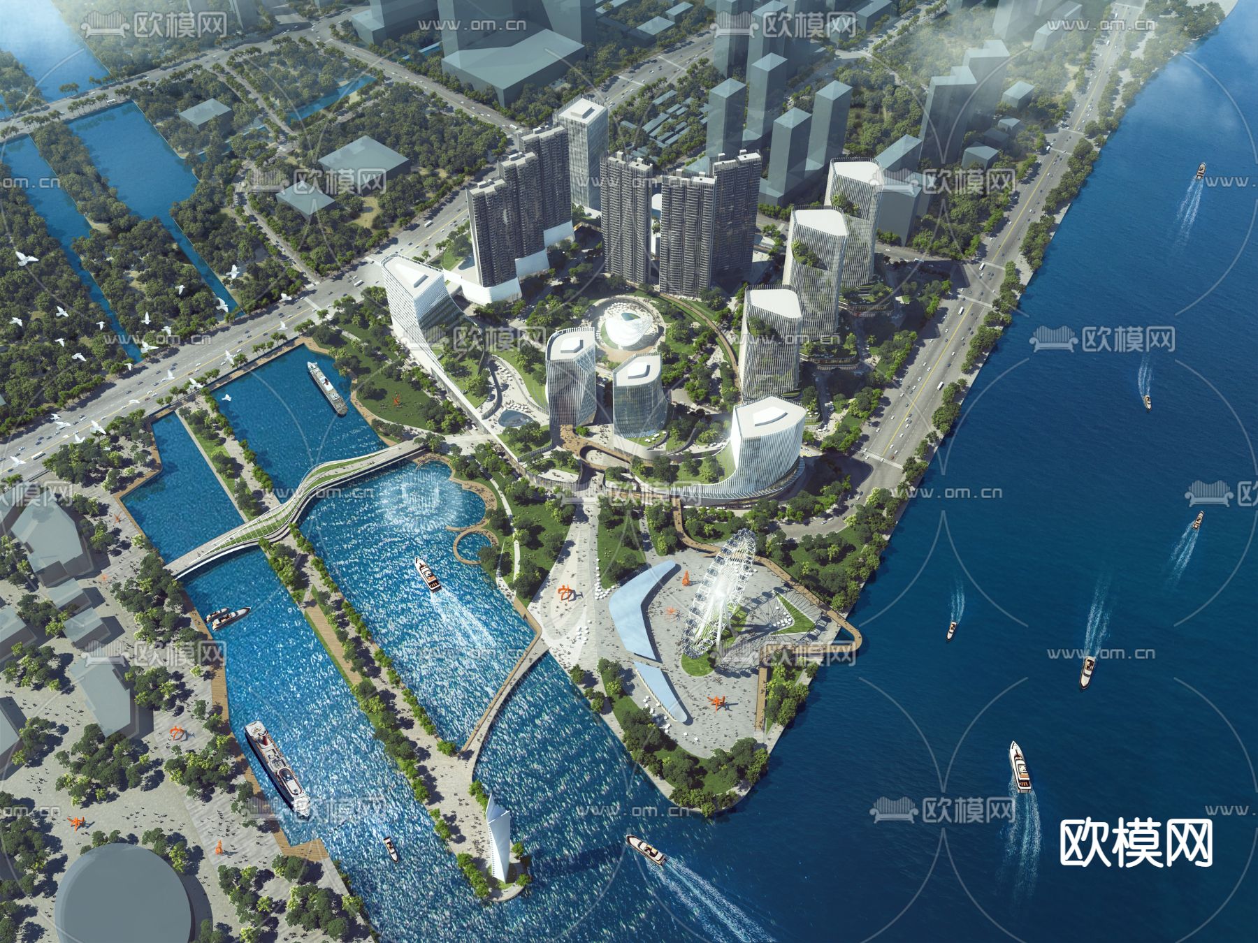 现代办公楼外观鸟瞰3d模型下载