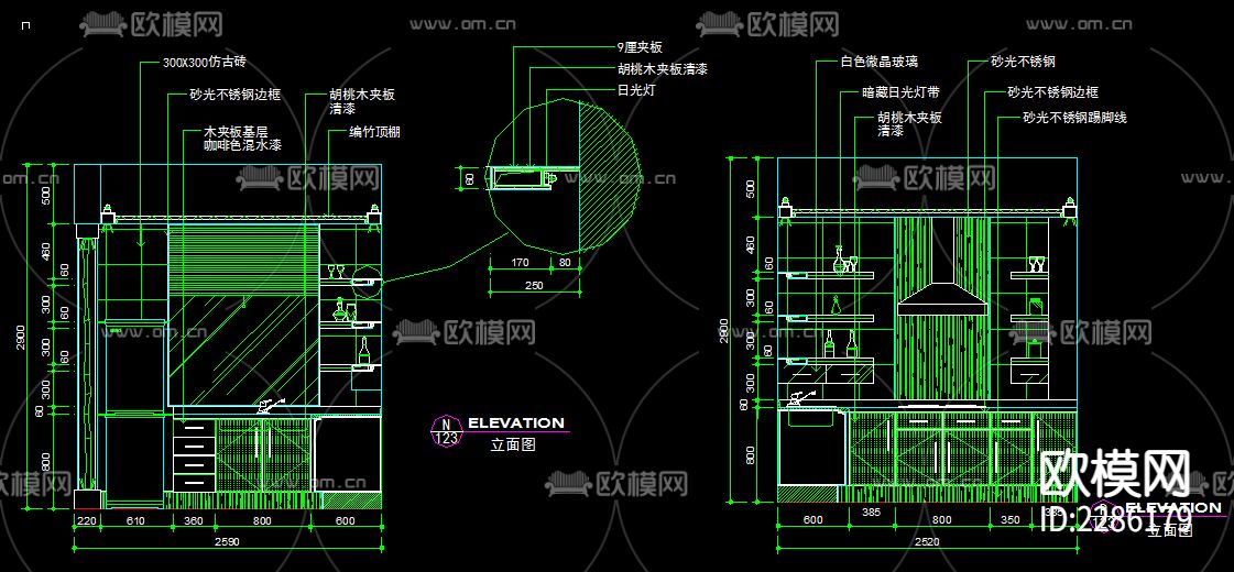 厨房卫生间立面图cad施工图下载（渲染图6）