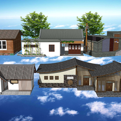  新中式公园公共厕所su模型 