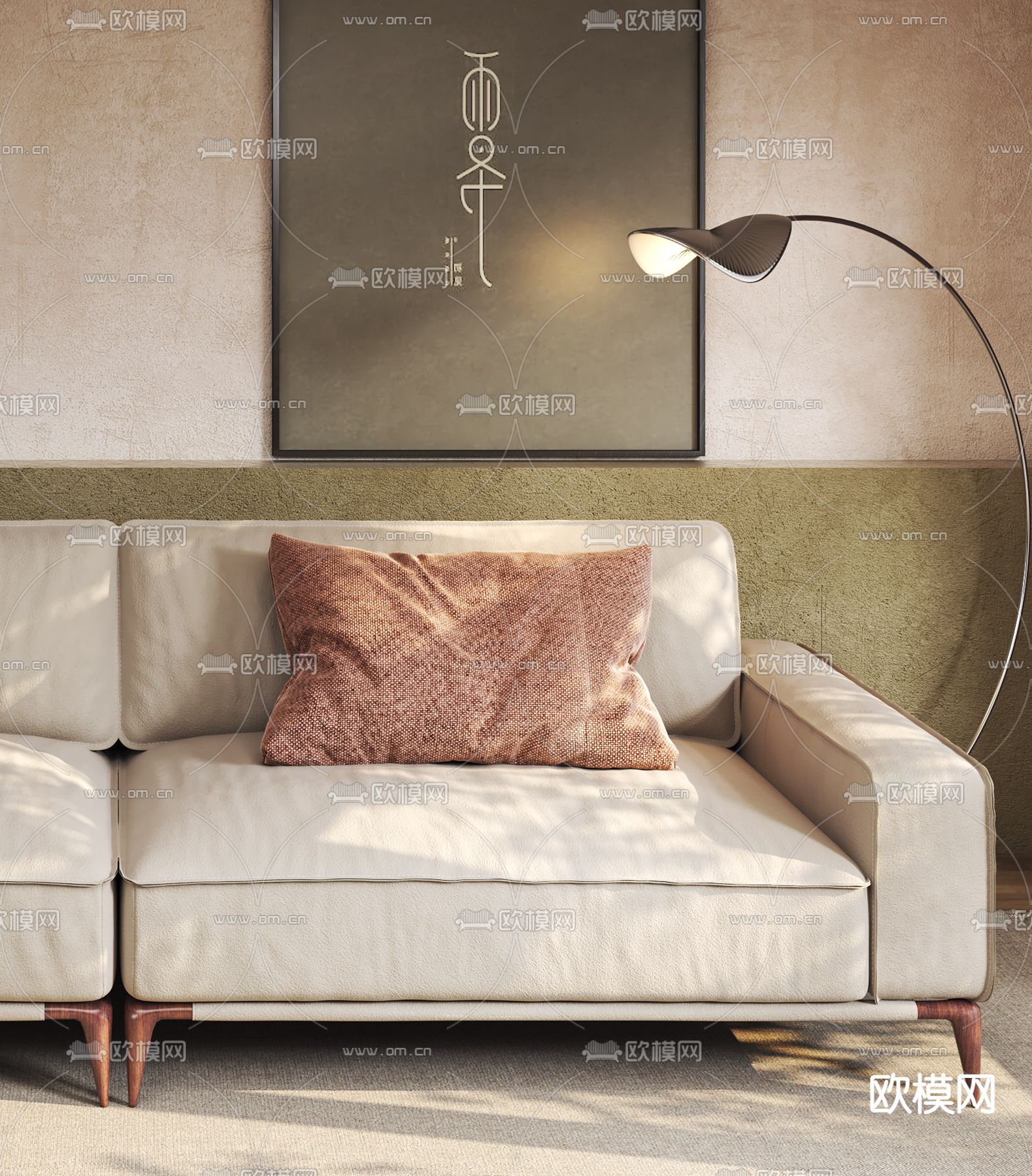 侘寂布艺沙发3d模型下载（渲染图2）