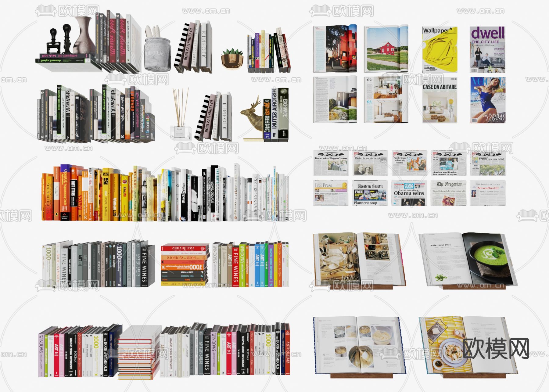 现代书籍 书本 杂志 报刊3d模型下载