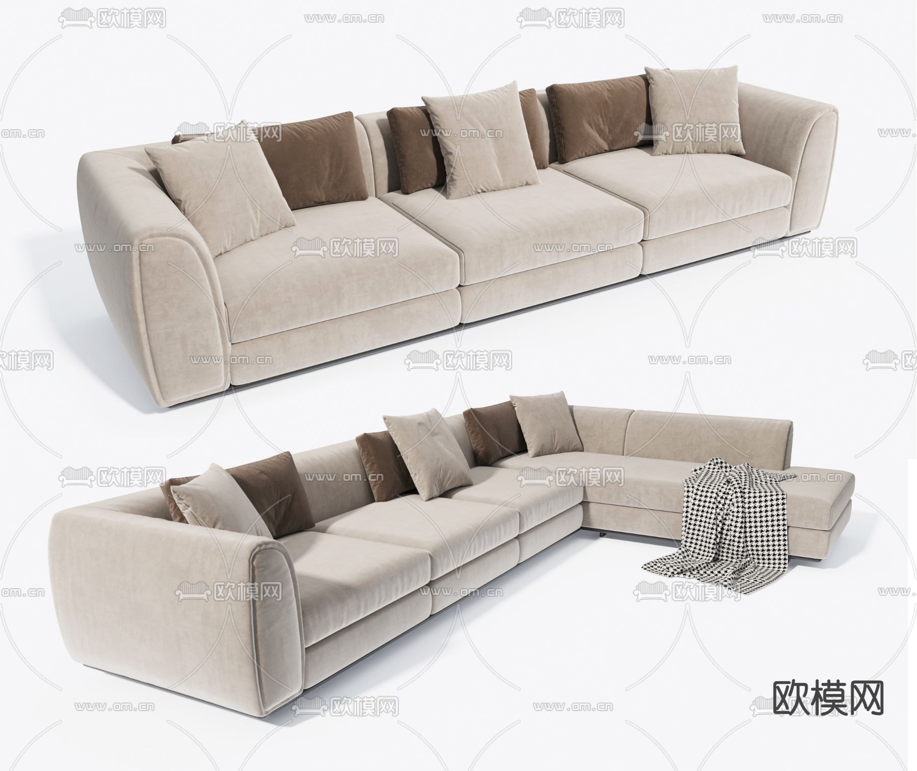 现代布艺转角沙发3d模型下载