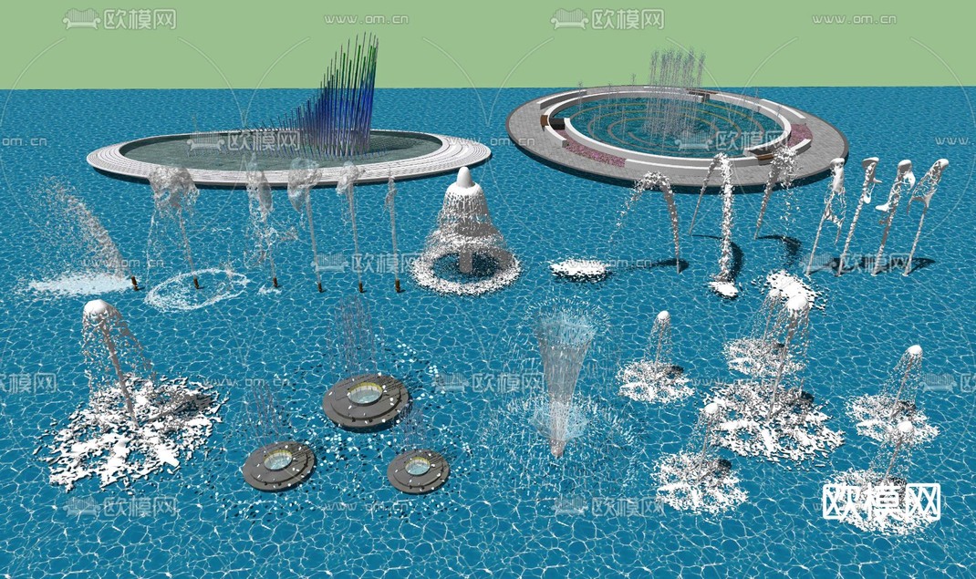 现代喷泉旱喷 水柱 涌泉小品su模型下载_ID12125560_sketchup模型下载-欧模网