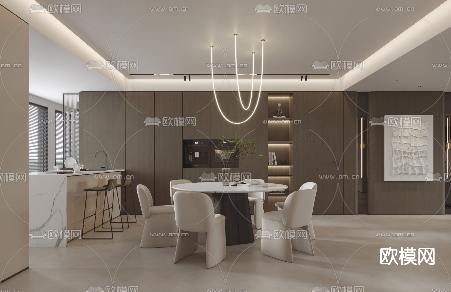 现代大平层客餐厅3d模型下载（渲染图5）