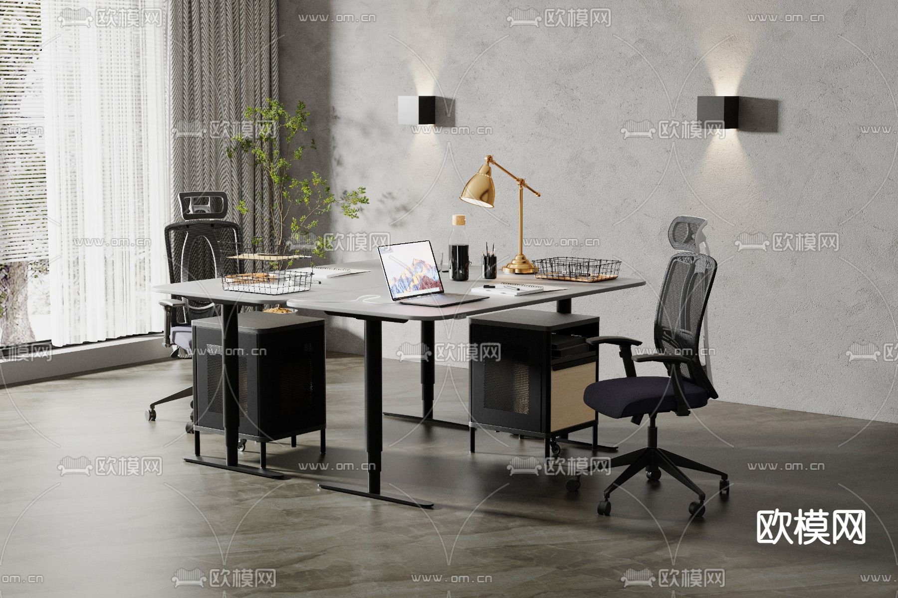 现代办公桌椅 屏风卡位3d模型下载