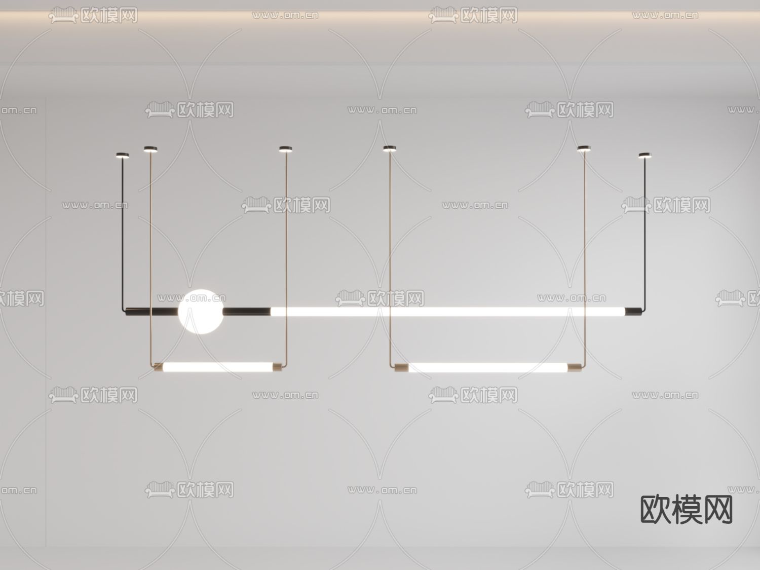 现代长条形吊灯免费3d模型下载