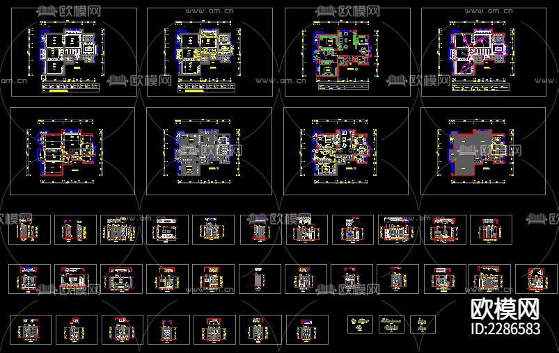 三室二厅两卫cad施工图下载（渲染图1）