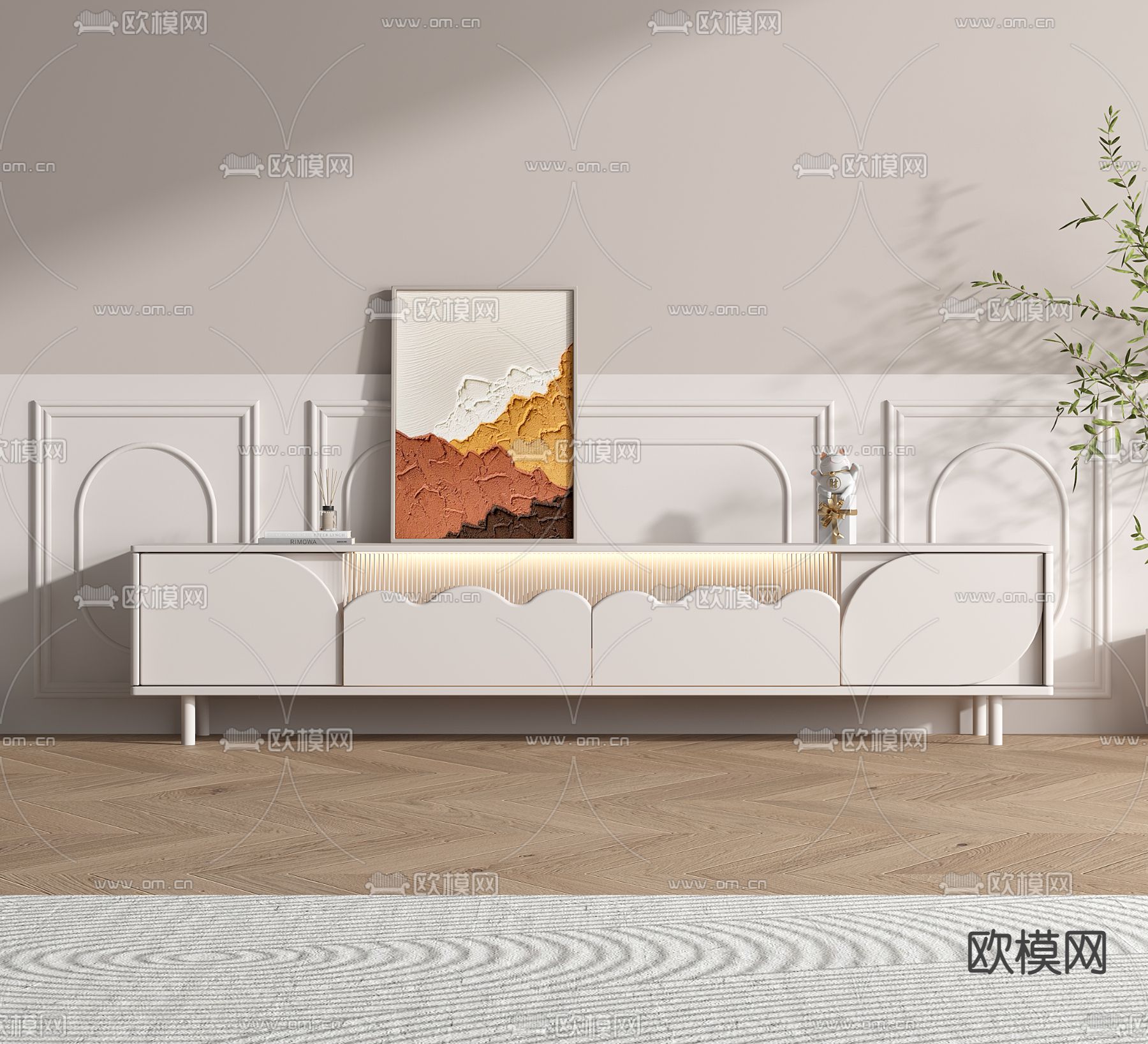 现代奶油风电视柜3d模型下载