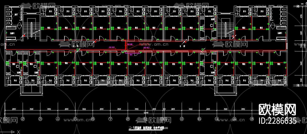 学生公寓楼电气设计cad施工图下载（渲染图4）