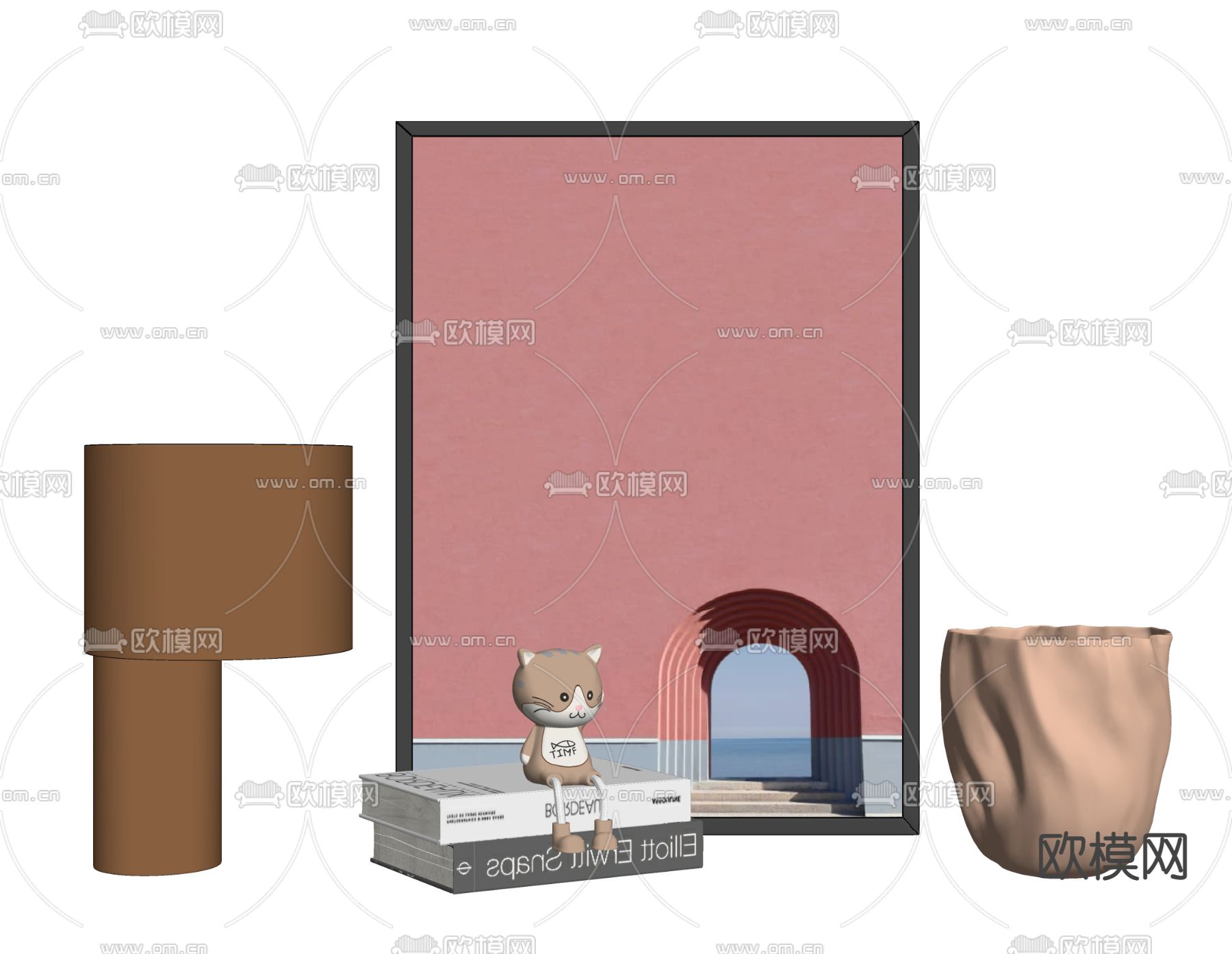 现代书籍画框饰品摆件su模型